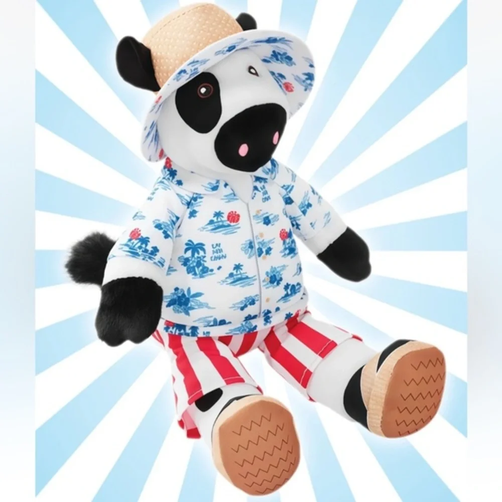 Chick-fil-A Summer 2025 Plush Cow Doll Toy Blue Tropical Island Shirt Cabana 7